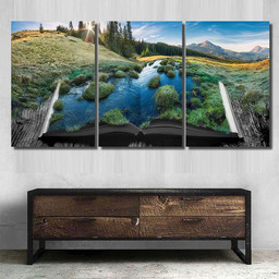 Alpine Mountain Valley Light Sunrise On 1, Fantasy Premium Multi Canvas Prints, Multi Piece Panel Canvas , Luxury Gallery Wall Fine Art Multi Canvas 3PIECE(54x24)