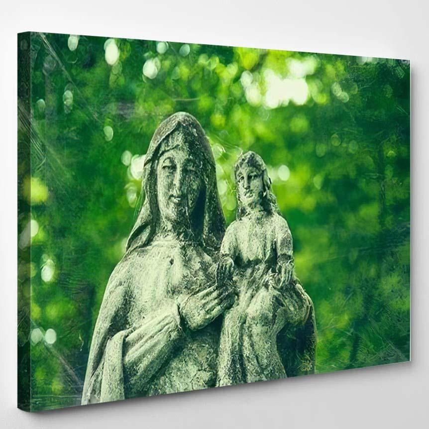 Old Ancient Statue Spiderweb Virgin Mary Jesus Christian Premium Multi Canvas Prints, Multi Piece Panel Canvas Luxury Gallery Wall Fine Art Print Single Wrapped Canvas (Ready To Hang) 1 PIECE(8x10)