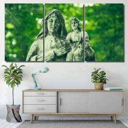 Old Ancient Statue Spiderweb Virgin Mary Jesus Christian Premium Multi Canvas Prints, Multi Piece Panel Canvas Luxury Gallery Wall Fine Art Print Multi Wrapped Canvas (Ready To Hang) 3PIECE(36 x18)