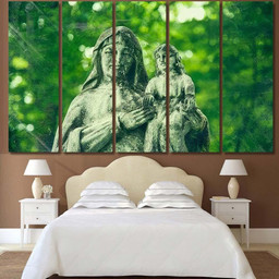Old Ancient Statue Spiderweb Virgin Mary Jesus Christian Premium Multi Canvas Prints, Multi Piece Panel Canvas Luxury Gallery Wall Fine Art Print Multi Wrapped Canvas (Ready To Hang) 5PIECE(60x36)