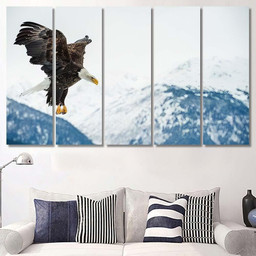 Flying Bald Eagle Haliaeetus Leucocephalus Washingtoniensis 1, Eagle Animals Premium Multi Canvas Prints, Multi Piece Panel Canvas , Luxury Gallery Wall Fine Art Multi Canvas 5PIECE(Mixed 12)