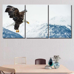 Flying Bald Eagle Haliaeetus Leucocephalus Washingtoniensis 1, Eagle Animals Premium Multi Canvas Prints, Multi Piece Panel Canvas , Luxury Gallery Wall Fine Art Multi Canvas 3PIECE(36 x18)