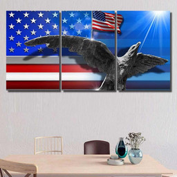 Patriotic Symbols Usa Flag United States, Eagle Animals Premium Multi Canvas Prints, Multi Piece Panel Canvas , Luxury Gallery Wall Fine Art Multi Canvas 3PIECE(54x24)