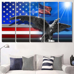 Patriotic Symbols Usa Flag United States, Eagle Animals Premium Multi Canvas Prints, Multi Piece Panel Canvas , Luxury Gallery Wall Fine Art Multi Canvas 5PIECE(60x36)
