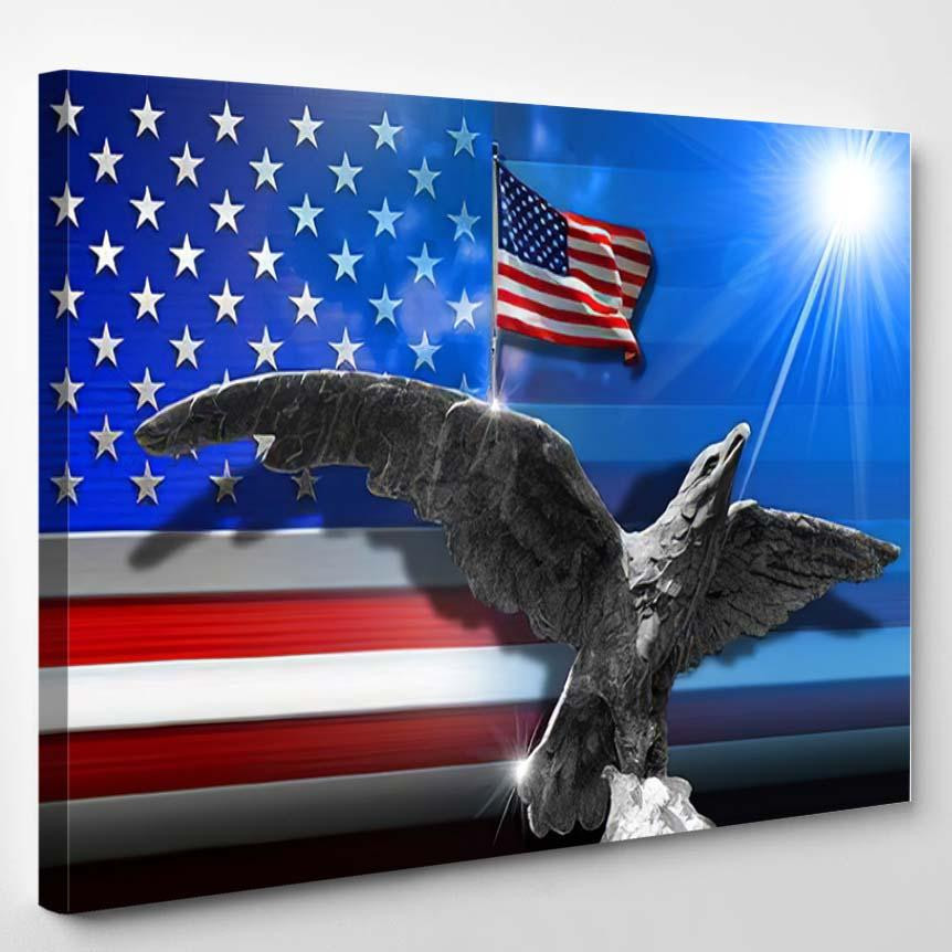 Patriotic Symbols Usa Flag United States, Eagle Animals Premium Multi Canvas Prints, Multi Piece Panel Canvas , Luxury Gallery Wall Fine Art Single Canvas 1 PIECE (8x10)