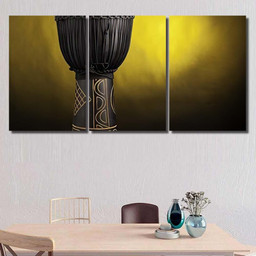 Black Djembe Conga Drum Isolated Against Drum Music Premium Multi Canvas Prints, Multi Piece Panel Canvas Luxury Gallery Wall Fine Art Print Multi Wrapped Canvas (Ready To Hang) 3PIECE(54x24)