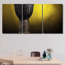 Black Djembe Conga Drum Isolated Against Drum Music Premium Multi Canvas Prints, Multi Piece Panel Canvas Luxury Gallery Wall Fine Art Print Multi Wrapped Canvas (Ready To Hang) 3PIECE(36 x18)