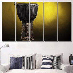 Black Djembe Conga Drum Isolated Against Drum Music Premium Multi Canvas Prints, Multi Piece Panel Canvas Luxury Gallery Wall Fine Art Print Multi Wrapped Canvas (Ready To Hang) 5PIECE(60x36)