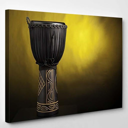 Black Djembe Conga Drum Isolated Against Drum Music Premium Multi Canvas Prints, Multi Piece Panel Canvas Luxury Gallery Wall Fine Art Print Single Wrapped Canvas (Ready To Hang) 1 PIECE(8x10)