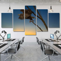 Bald Eagle Flight Sunset Lake Sammamish, Eagle Animals Premium Multi Canvas Prints, Multi Piece Panel Canvas , Luxury Gallery Wall Fine Art Multi Canvas 5PIECE(Mixed 12)