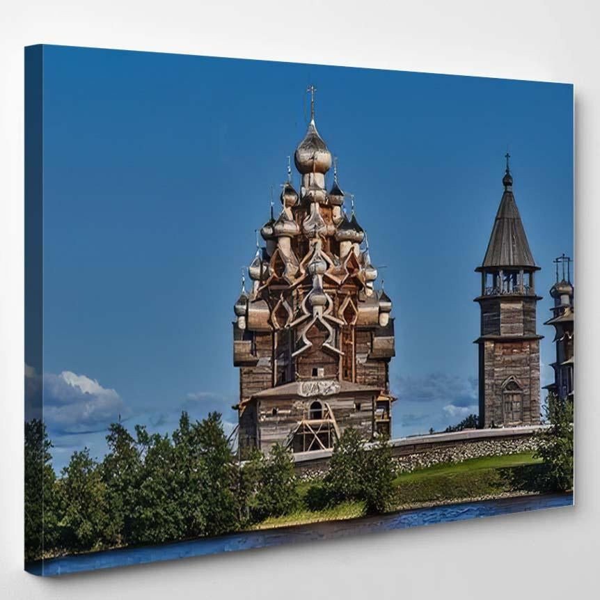 Ancient Wooden Church Central Russia Vintage 1 Christian Premium Multi Canvas Prints, Multi Piece Panel Canvas Luxury Gallery Wall Fine Art Print Single Wrapped Canvas (Ready To Hang) 1 PIECE(8x10)