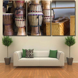 Djembe Drums Music School Room Drum Music Premium Multi Canvas Prints, Multi Piece Panel Canvas Luxury Gallery Wall Fine Art Print Multi Wrapped Canvas (Ready To Hang) 3PIECE(36 x18)