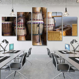 Djembe Drums Music School Room Drum Music Premium Multi Canvas Prints, Multi Piece Panel Canvas Luxury Gallery Wall Fine Art Print Multi Wrapped Canvas (Ready To Hang) 3PIECE(54x24)