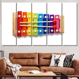 Colour Xylophone Isolated On White Background Drum Music Premium Multi Canvas Prints, Multi Piece Panel Canvas Luxury Gallery Wall Fine Art Print Multi Wrapped Canvas (Ready To Hang) 5PIECE(Mixed 12)