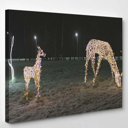 Christmas Illumination Deer Family Evening 1 Deer Animals Premium Multi Canvas Prints, Multi Piece Panel Canvas Luxury Gallery Wall Fine Art Print Single Wrapped Canvas (Ready To Hang) 1 PIECE(8x10)