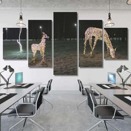 Christmas Illumination Deer Family Evening 1 Deer Animals Premium Multi Canvas Prints, Multi Piece Panel Canvas Luxury Gallery Wall Fine Art Print Multi Wrapped Canvas (Ready To Hang) 5PIECE(Mixed 12)