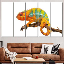 Yellow Blue Lizard Panther Chameleon Isolated 1 Dragon Animals Premium Multi Canvas Prints, Multi Piece Panel Canvas Luxury Gallery Wall Fine Art Print Multi Wrapped Canvas (Ready To Hang) 5PIECE(60x36)