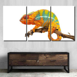 Yellow Blue Lizard Panther Chameleon Isolated 1 Dragon Animals Premium Multi Canvas Prints, Multi Piece Panel Canvas Luxury Gallery Wall Fine Art Print Multi Wrapped Canvas (Ready To Hang) 3PIECE(36 x18)