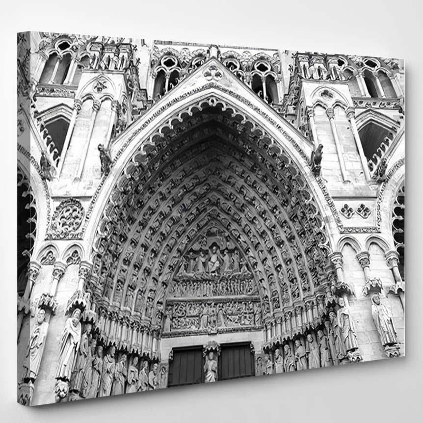 Sculptures Above Entrance Gothic Cathedral Black Christian Premium Multi Canvas Prints, Multi Piece Panel Canvas Luxury Gallery Wall Fine Art Print Single Wrapped Canvas (Ready To Hang) 1 PIECE(8x10)