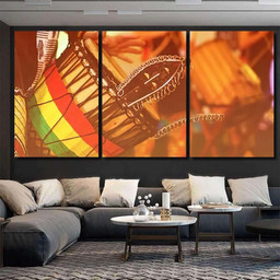 Colorful Conga Drum Party Camp Drum Music Premium Multi Canvas Prints, Multi Piece Panel Canvas Luxury Gallery Wall Fine Art Print Multi Wrapped Canvas (Ready To Hang) 3PIECE(36 x18)