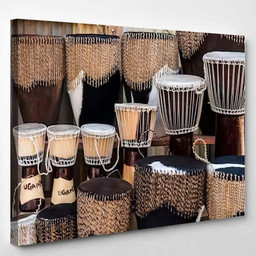 African Uganda Djembe Drums Souvenir Drum Music Premium Multi Canvas Prints, Multi Piece Panel Canvas Luxury Gallery Wall Fine Art Print Single Wrapped Canvas (Ready To Hang) 1 PIECE(8x10)