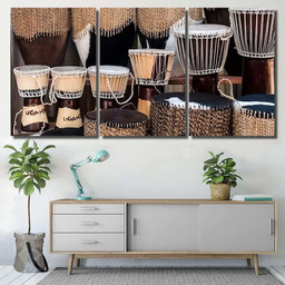 African Uganda Djembe Drums Souvenir Drum Music Premium Multi Canvas Prints, Multi Piece Panel Canvas Luxury Gallery Wall Fine Art Print Multi Wrapped Canvas (Ready To Hang) 3PIECE(36 x18)