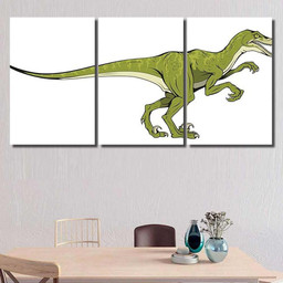 Velociraptor Hand Drawn Dinosaur Vector Graphic Dinosaur Animals Premium Multi Canvas Prints, Multi Piece Panel Canvas Luxury Gallery Wall Fine Art Print Multi Wrapped Canvas (Ready To Hang) 3PIECE(36 x18)