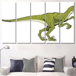 Velociraptor Hand Drawn Dinosaur Vector Graphic Dinosaur Animals Premium Multi Canvas Prints, Multi Piece Panel Canvas Luxury Gallery Wall Fine Art Print Multi Wrapped Canvas (Ready To Hang) 5PIECE(60x36)