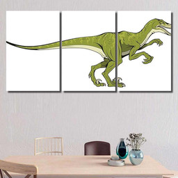 Velociraptor Hand Drawn Dinosaur Vector Graphic Dinosaur Animals Premium Multi Canvas Prints, Multi Piece Panel Canvas Luxury Gallery Wall Fine Art Print Multi Wrapped Canvas (Ready To Hang) 3PIECE(54x24)