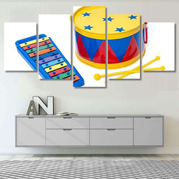 Colorful Toy Metal Drum Xylophone Bright Drum Music Premium Multi Canvas Prints, Multi Piece Panel Canvas Luxury Gallery Wall Fine Art Print Multi Wrapped Canvas (Ready To Hang) 5PIECE(60x36)