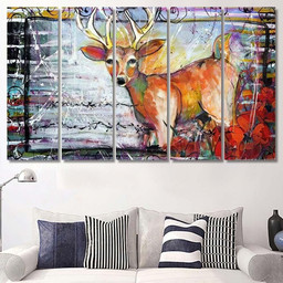Abstract Funky Deer Painting Deer Animals Premium Multi Canvas Prints, Multi Piece Panel Canvas Luxury Gallery Wall Fine Art Print Multi Wrapped Canvas (Ready To Hang) 5PIECE(60x36)