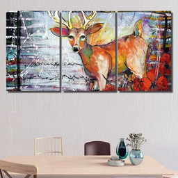 Abstract Funky Deer Painting Deer Animals Premium Multi Canvas Prints, Multi Piece Panel Canvas Luxury Gallery Wall Fine Art Print Multi Wrapped Canvas (Ready To Hang) 3PIECE(54x24)