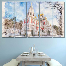 Memorial Temple Birth Christ Russian Style Christian Premium Multi Canvas Prints, Multi Piece Panel Canvas Luxury Gallery Wall Fine Art Print Multi Wrapped Canvas (Ready To Hang) 5PIECE(60x36)