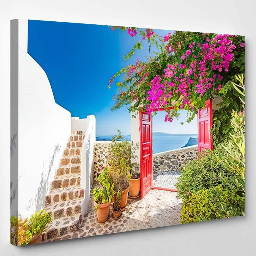 Fantastic Summer Vacation Landscape Santorini White Christian Premium Multi Canvas Prints, Multi Piece Panel Canvas Luxury Gallery Wall Fine Art Print Single Wrapped Canvas (Ready To Hang) 1 PIECE(8x10)