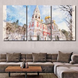 Memorial Temple Birth Christ Russian Style Christian Premium Multi Canvas Prints, Multi Piece Panel Canvas Luxury Gallery Wall Fine Art Print Multi Wrapped Canvas (Ready To Hang) 3PIECE(54x24)