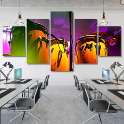 Conga Drum Instrument Colored Background Drum Music Premium Multi Canvas Prints, Multi Piece Panel Canvas Luxury Gallery Wall Fine Art Print Multi Wrapped Canvas (Ready To Hang) 3PIECE(54x24)