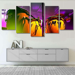 Conga Drum Instrument Colored Background Drum Music Premium Multi Canvas Prints, Multi Piece Panel Canvas Luxury Gallery Wall Fine Art Print Multi Wrapped Canvas (Ready To Hang) 5PIECE(60x36)