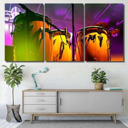 Conga Drum Instrument Colored Background Drum Music Premium Multi Canvas Prints, Multi Piece Panel Canvas Luxury Gallery Wall Fine Art Print Multi Wrapped Canvas (Ready To Hang) 3PIECE(36 x18)