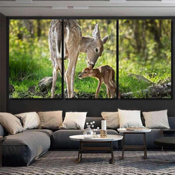 Whitetailed Deer Odocoileus Virginianus Sniffs Behind Deer Animals Premium Multi Canvas Prints, Multi Piece Panel Canvas Luxury Gallery Wall Fine Art Print Multi Wrapped Canvas (Ready To Hang) 3PIECE(36 x18)