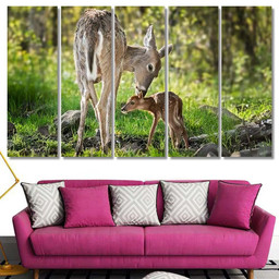 Whitetailed Deer Odocoileus Virginianus Sniffs Behind Deer Animals Premium Multi Canvas Prints, Multi Piece Panel Canvas Luxury Gallery Wall Fine Art Print Multi Wrapped Canvas (Ready To Hang) 5PIECE(60x36)