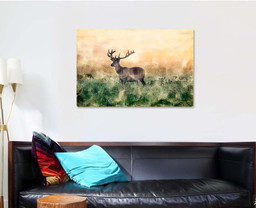 Watercolor Painting Stag Deer Antlers Standing Deer Animals Premium Multi Canvas Prints, Multi Piece Panel Canvas Luxury Gallery Wall Fine Art Print Single Wrapped Canvas (Ready To Hang) 1 PIECE(32x48)