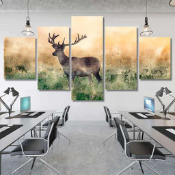 Watercolor Painting Stag Deer Antlers Standing Deer Animals Premium Multi Canvas Prints, Multi Piece Panel Canvas Luxury Gallery Wall Fine Art Print Multi Wrapped Canvas (Ready To Hang) 5PIECE(Mixed 12)