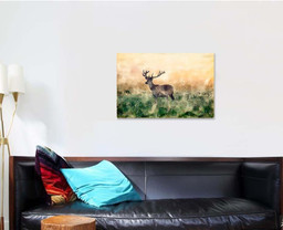 Watercolor Painting Stag Deer Antlers Standing Deer Animals Premium Multi Canvas Prints, Multi Piece Panel Canvas Luxury Gallery Wall Fine Art Print Single Wrapped Canvas (Ready To Hang) 1 PIECE(24x36)