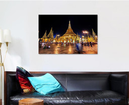 Shwedagon Pagoda Night Yangon Myanmar Burma Buddha Religion Premium Multi Canvas Prints, Multi Piece Panel Canvas Luxury Gallery Wall Fine Art Print Single Wrapped Canvas (Ready To Hang) 1 PIECE(32x48)