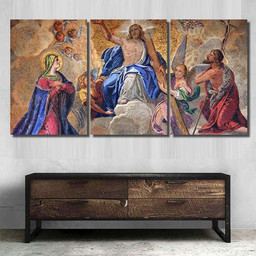 Fresco On Exterior Main Entrance Basilica Christian Premium Multi Canvas Prints, Multi Piece Panel Canvas Luxury Gallery Wall Fine Art Print Multi Wrapped Canvas (Ready To Hang) 3PIECE(36 x18)