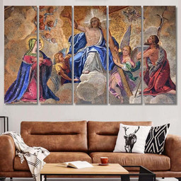 Fresco On Exterior Main Entrance Basilica Christian Premium Multi Canvas Prints, Multi Piece Panel Canvas Luxury Gallery Wall Fine Art Print Multi Wrapped Canvas (Ready To Hang) 5PIECE(Mixed 12)