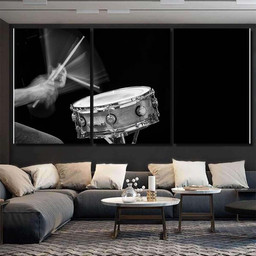 Action Shot Drummer Hitting Snare Drum Drum Music Premium Multi Canvas Prints, Multi Piece Panel Canvas Luxury Gallery Wall Fine Art Print Multi Wrapped Canvas (Ready To Hang) 3PIECE(54x24)