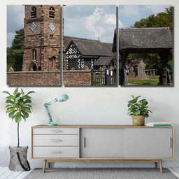 Church Entrance Classic Black White Building Christian Premium Multi Canvas Prints, Multi Piece Panel Canvas Luxury Gallery Wall Fine Art Print Multi Wrapped Canvas (Ready To Hang) 3PIECE(54x24)