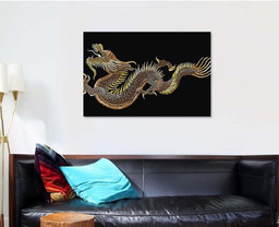 Classical Embroidery Asian Golden Dragons Tshirt Dragon Animals Premium Multi Canvas Prints, Multi Piece Panel Canvas Luxury Gallery Wall Fine Art Print Single Wrapped Canvas (Ready To Hang) 1 PIECE(32x48)