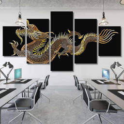 Classical Embroidery Asian Golden Dragons Tshirt Dragon Animals Premium Multi Canvas Prints, Multi Piece Panel Canvas Luxury Gallery Wall Fine Art Print Multi Wrapped Canvas (Ready To Hang) 5PIECE(Mixed 12)